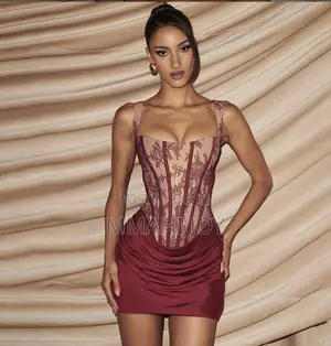 Quality Corset Silk Dress in Red and Black Colour