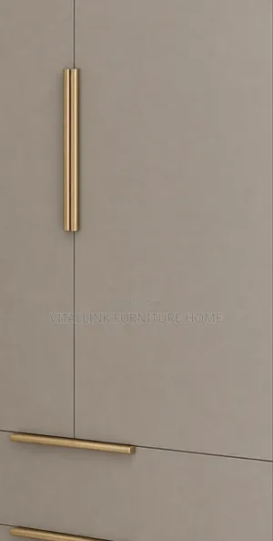 Luxury Matte Beige Corner Wardrobe With Gold Handles Drawers