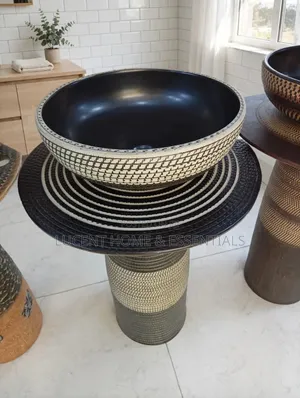 Luxury Black White Geometric Pedestal Wash Hand Basin Set