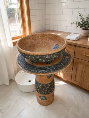 Luxury Earth-Tone Rustic Pedestal Wash Hand Basin Set