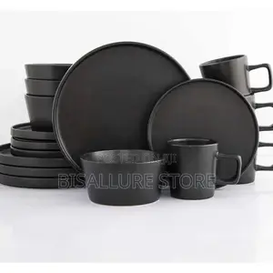 Black Stoneware 16-Piece Dinnerware Set