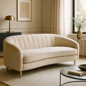 Luxury Cream Velvet Curved Loveseat With Channel Tufting Gold Legs