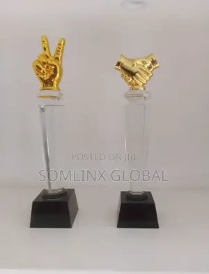 Gold Hand Crystal Trophy