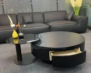 Modern Round Coffee Table With Side Table Storage
