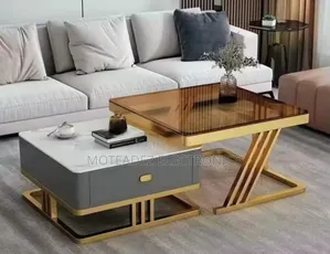 2pcs Modern Aesthetic Luxury Marble/Glass Center Tables With Drawer