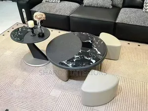 Luxury Marble Coffee Table Set With Ottoman Stools