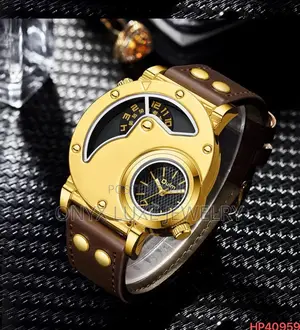 Oulm Luxury Analog Quartz Men’S Leather Wristwatch – Gold/Brown