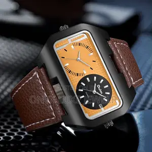 Oulm Luxury Men’S Rectangular Leather Wristwatch – Brown/Black
