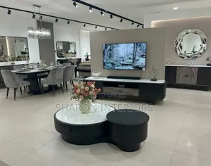 Modern Round Coffee Table With Storage Side Table