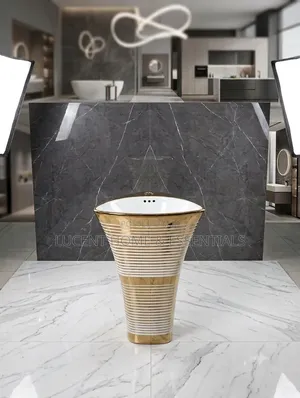 Luxury Gold White Pedestal Wash Basin – Modern Freestanding Basin