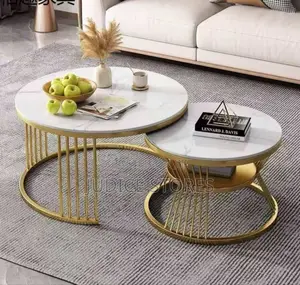 Real Marble Twin Center Table White and Gold Legs