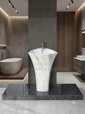 Modern Marble-Design One-Piece Freestanding Pedestal Basin – Brand New