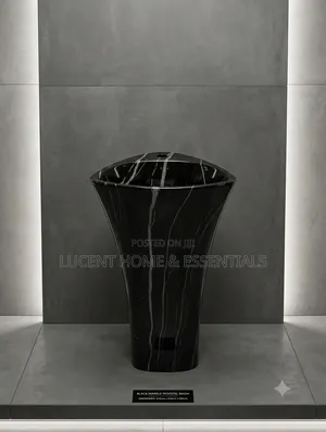 Modern Black Marble-Design One-Piece Freestanding Pedestal Basin