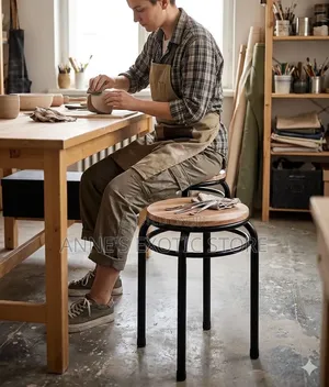 Round Wooden Top Metal Sitting Stool