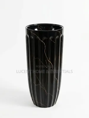 Premium Gold-Vein Black Ceramic Fluted Column Pedestal Basin Brand New