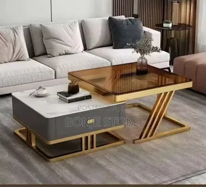 Real Marble and Glass Twin Center Table With Drawer