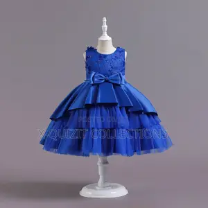 Royal Blue Floral Bow Party Dress (4y-8y)
