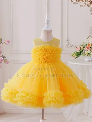 Girls’ Yellow Ruffle Tulle Princess Party Dress (5-7y)