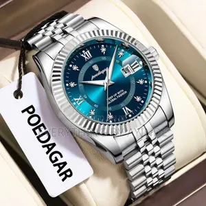 Poedager Wrist Watch Analog and Digital Sliver With Blue Face