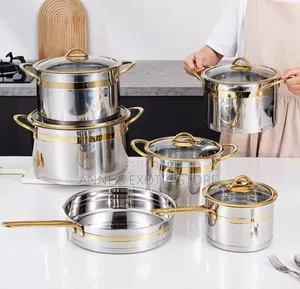 11-Piece Stainless Steel Cookware Set With Gold Accents