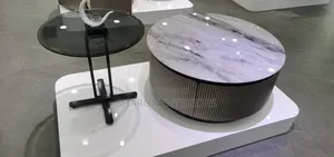 Modern Fluted Tambour Coffee Table With Marble Top