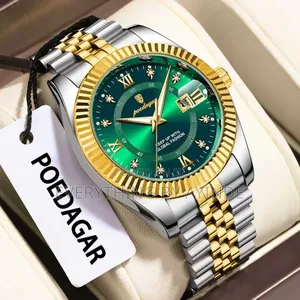 Poedager Wrist Watch Analog and Digital Gold and Sliver Green Face