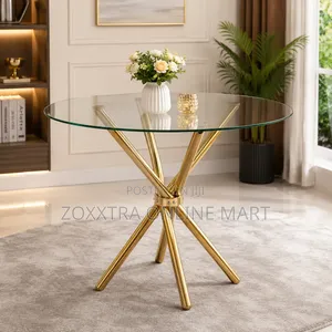 Modern Round Glass Dining Table With Gold Metal Base