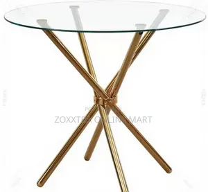 Modern Round Glass Dining Table With Gold Metal Base
