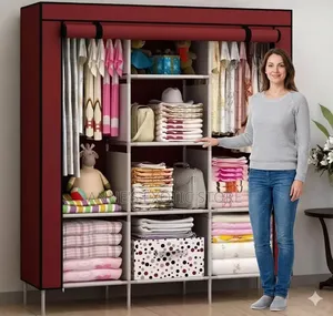 3-Column Portable Fabric Wardrobe Closet With Steel Frame