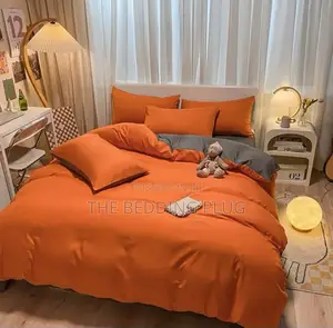 Modern Reversible Orange And Grey Duvet And Bedsheet Set (6x6)
