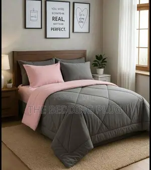 100% American Cotton Grey Pink Reversible Duvet Bedsheet Set(4x6)