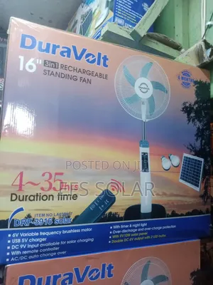Duravolt 16-Inch 3-in-1 Solar Rechargeable Standing Fan DRF-3916