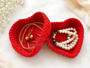 Handmade Crochet Heart Basket Jewelry Organizer