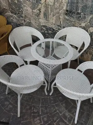 White Rattle Table and Chair