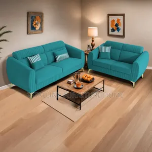 2-Piece Modern Teal Sofa Set – 3-Seater Loveseat With Pillows