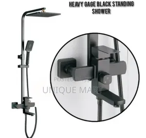 Heavy Gage Black Matte Standing Shower With Multiple Water Display