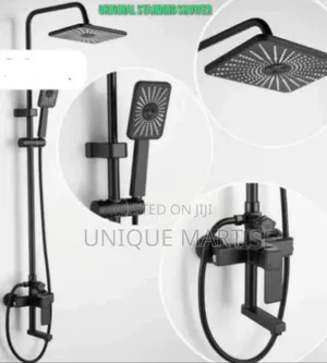 Original Square Black Standing Shower With Multiple Water Display