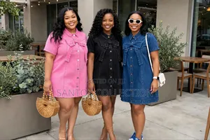 Denim Bow Shirt Dress - Pink/Black/Blue