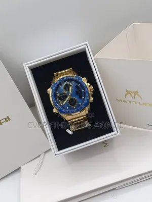 Matturi Chain Watch, Analog and Digital Gold With Blue Face