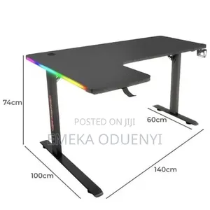 Non Adjustable Gaming Desk With Led Light 1.4mtr L Shaped