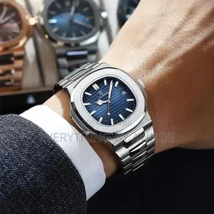 Poedager Wrist Watch Analog and Digital Sliver With Blue Face