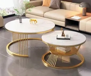 Luxury 2pcs Quality Marble Round Nordic Center Tables With Steel Stand