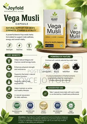 Vega Musli Capsule- For Fatigue, Strength, , Focus and Endurance
