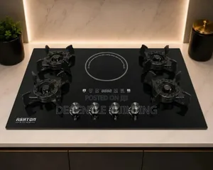 High-Quality 4 Burner Gas Cooker + Center Electric Hotplate