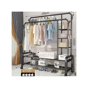 Double Pole Clothes Hanger 88kg With Wheels