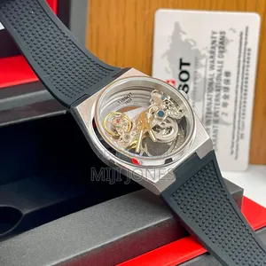Tissot Inspired Male Watch - Transparent Skeleton Dial Rubber Strap*