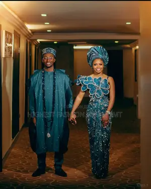 Premium Teal Sequin Couple Set