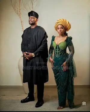 Embellished Emerald Corset Gown Men’S Classic Black Agbada