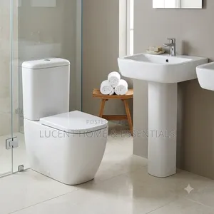 White Ceramic Toilet And Matching Pedestal Sink Combo Set
