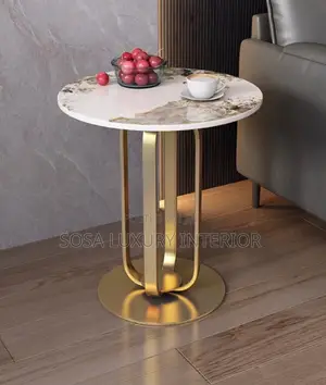 Modern Round White Marble Side Table With Gold Base